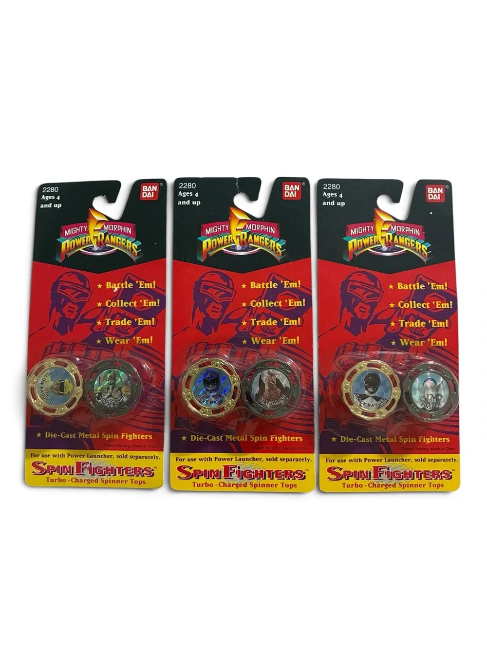 Vintage 1993 Power Rangers Spin Fighters Lot of 3 Sealed Bandai MMPR Die-Cast